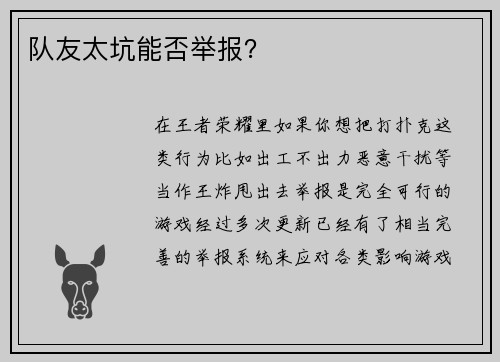 队友太坑能否举报？